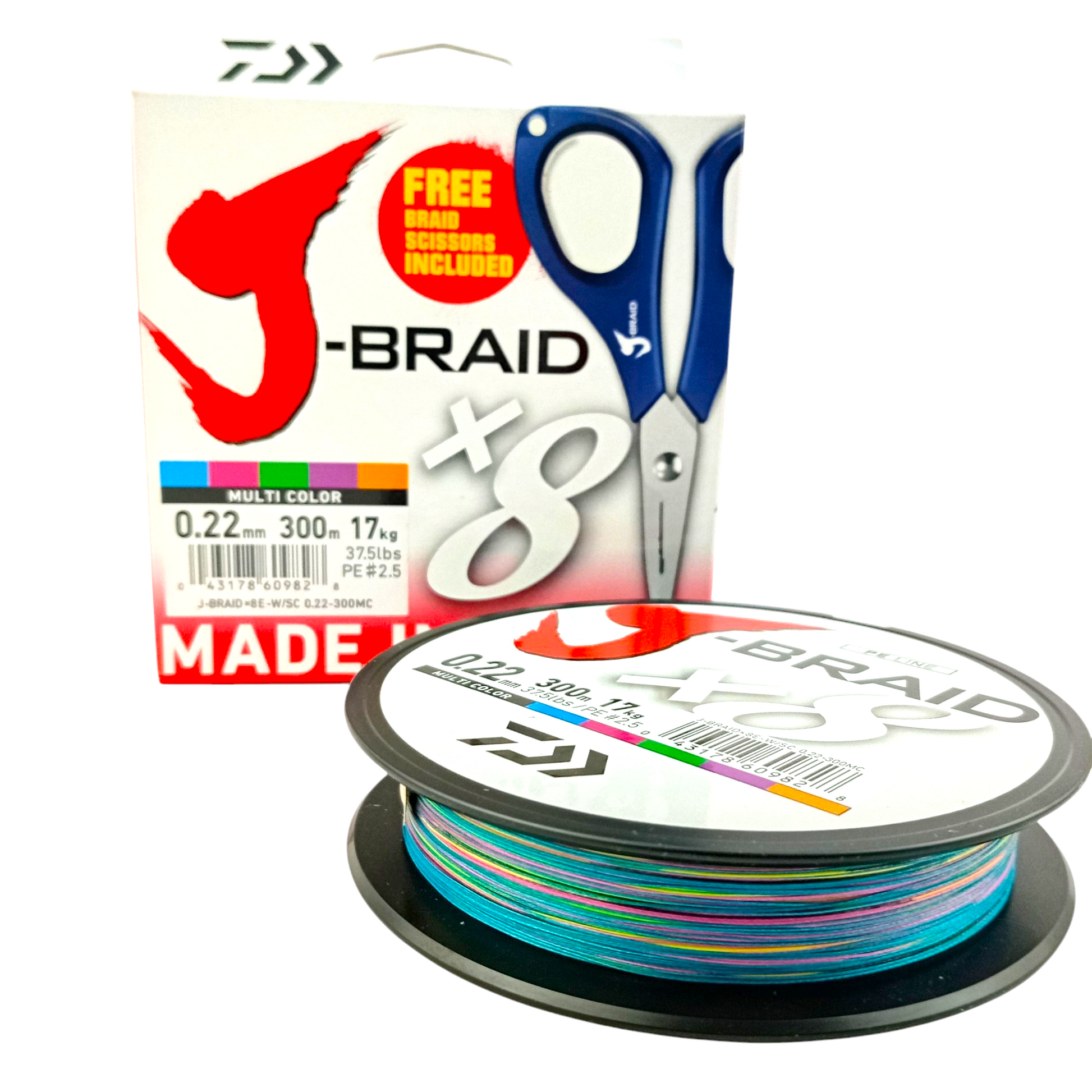 Dawa J-Braid X 8 Braided Line Multi Color Fishing Line
