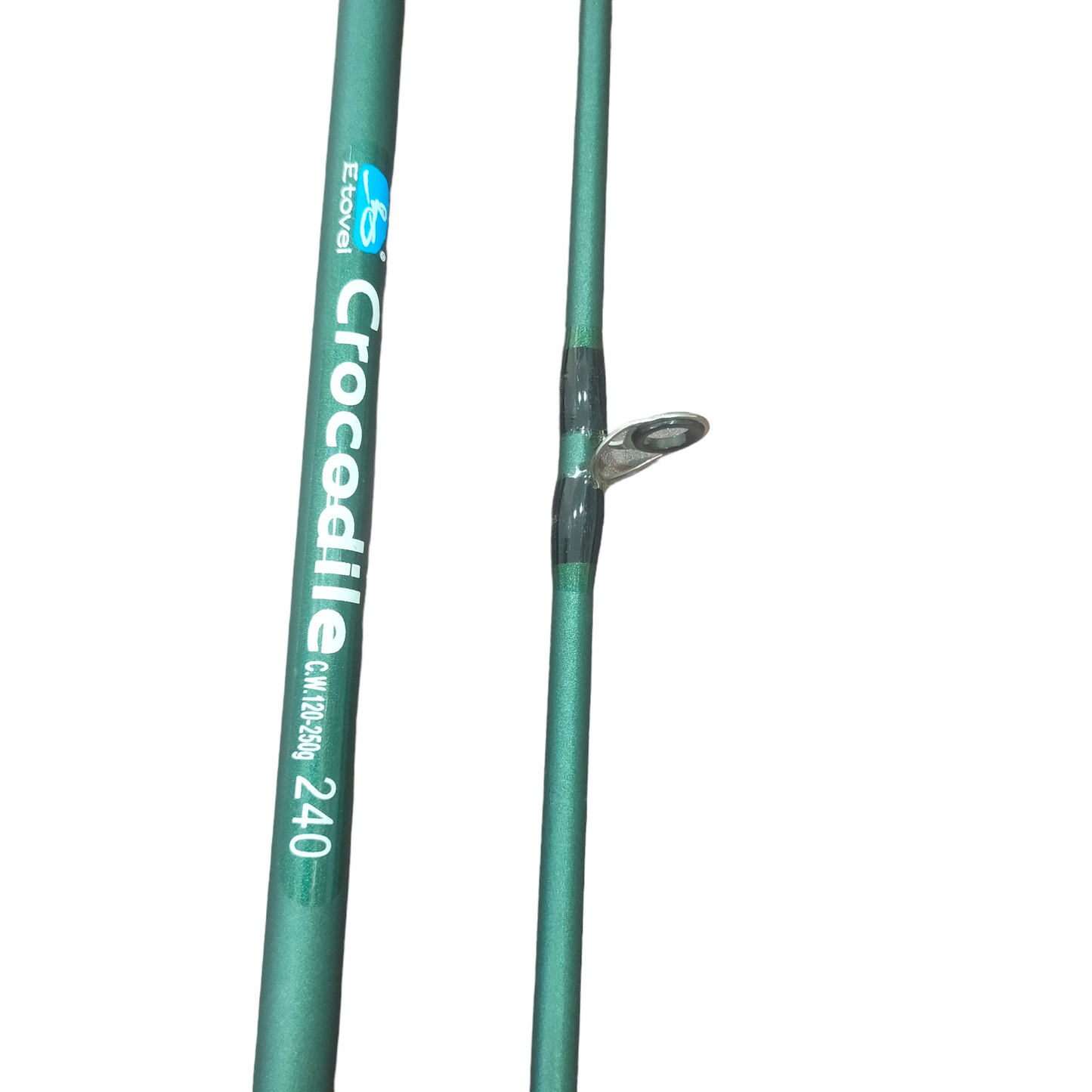 Etovel Crocodile Soild Glass Spinning Fishing Rod 8Ft - guide close up view