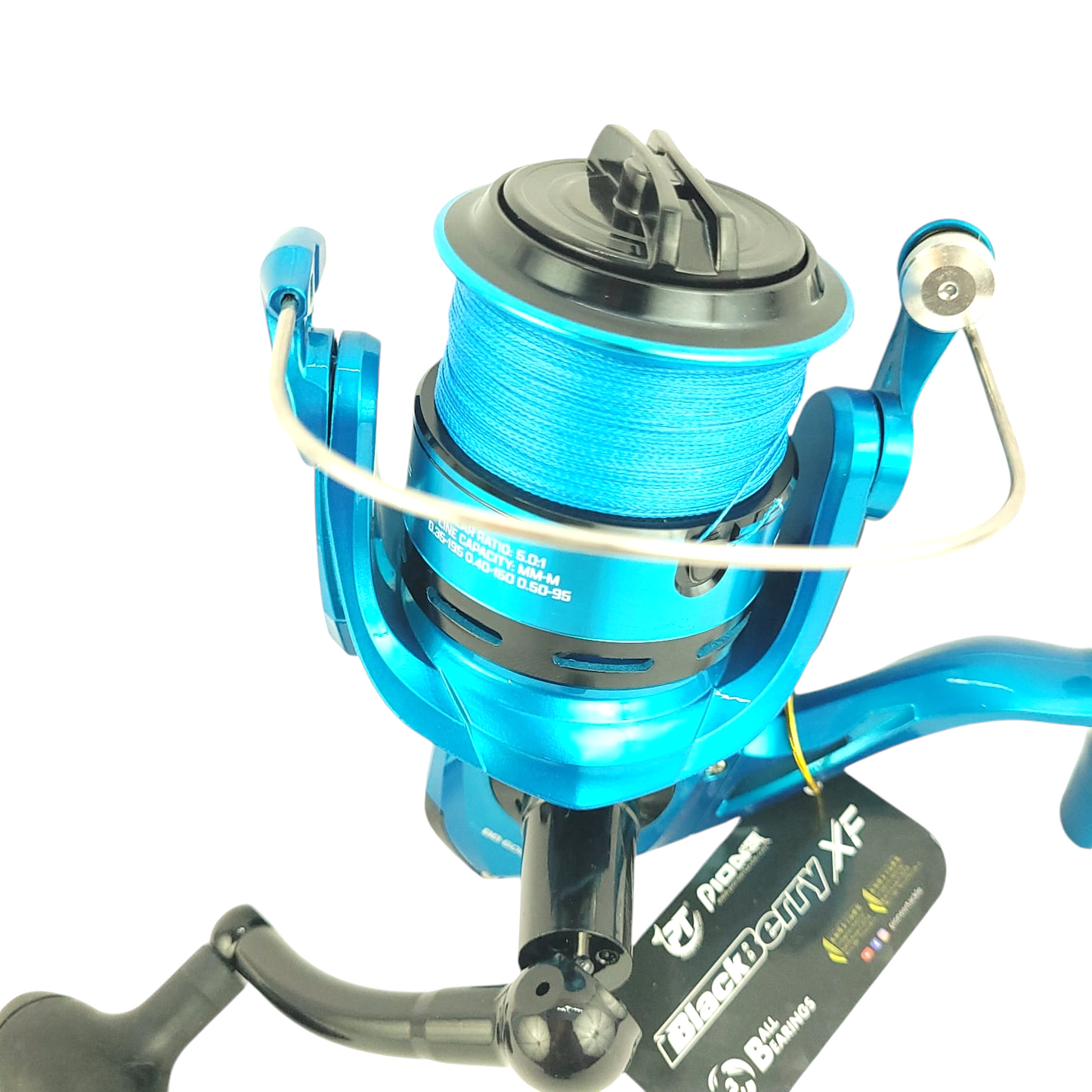 Pioneer Black Berry BB-4000XF-BB-6000XF Spinning Fishing Reel WIith Braid Line Close Up Image