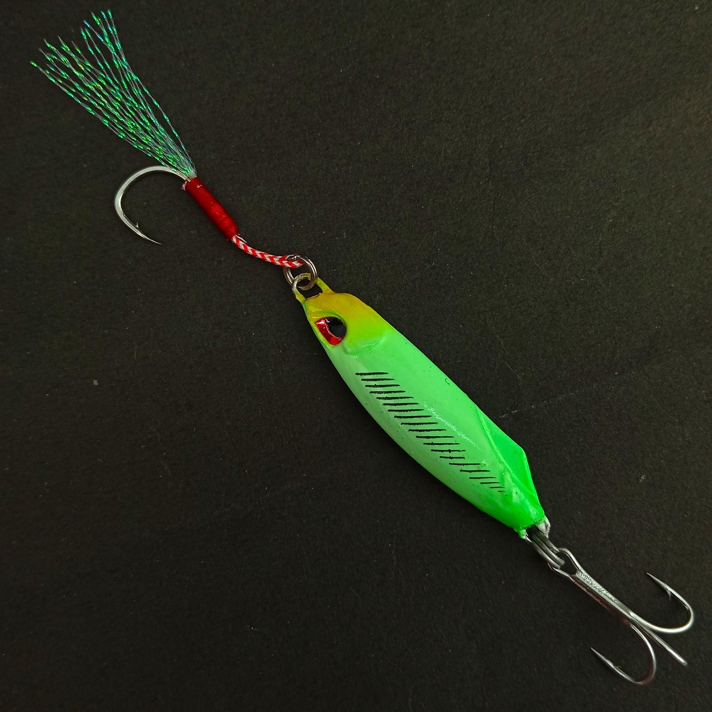 Pushpa Jigs Lure with Single Assist and Treble Hooks 30gms Radium Green
