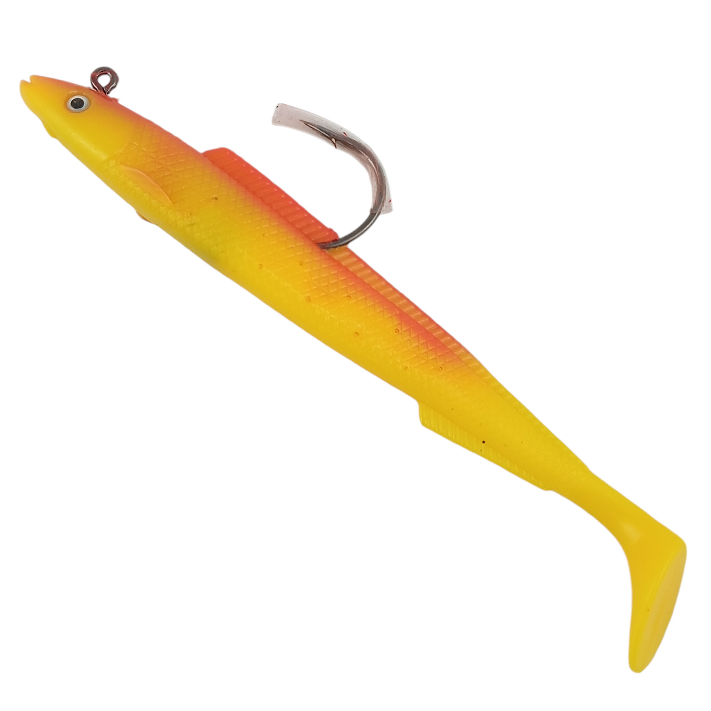 Soft Rubber Lure With Lead 15Cm 30gms Orange With Yellow Close Up Image