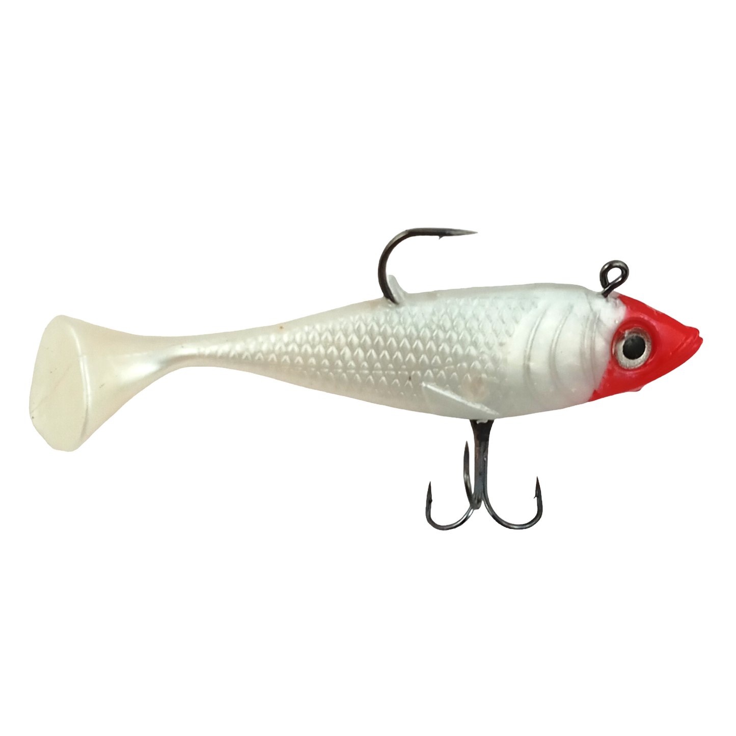 Weighted Soft Fishing Lure With Treble Hook | 19gm/10cm white red head