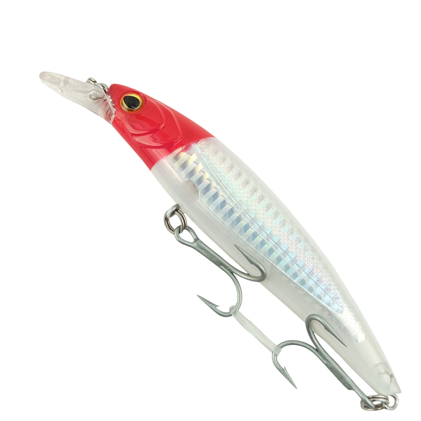 utac Minnow Floating Fishing Lure 110mm-25gms White Red Head Close Up Image