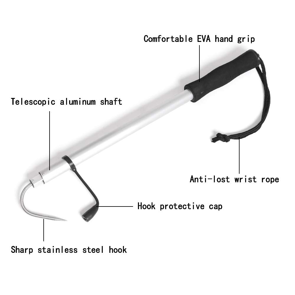 120cm Extendable Aluminum Fishing Gaff Stainless Steel Hook