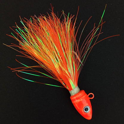 Bucktail Jig Hand Made Weight 45gms 6cm 5-0 Hooks Orange Close Up Image