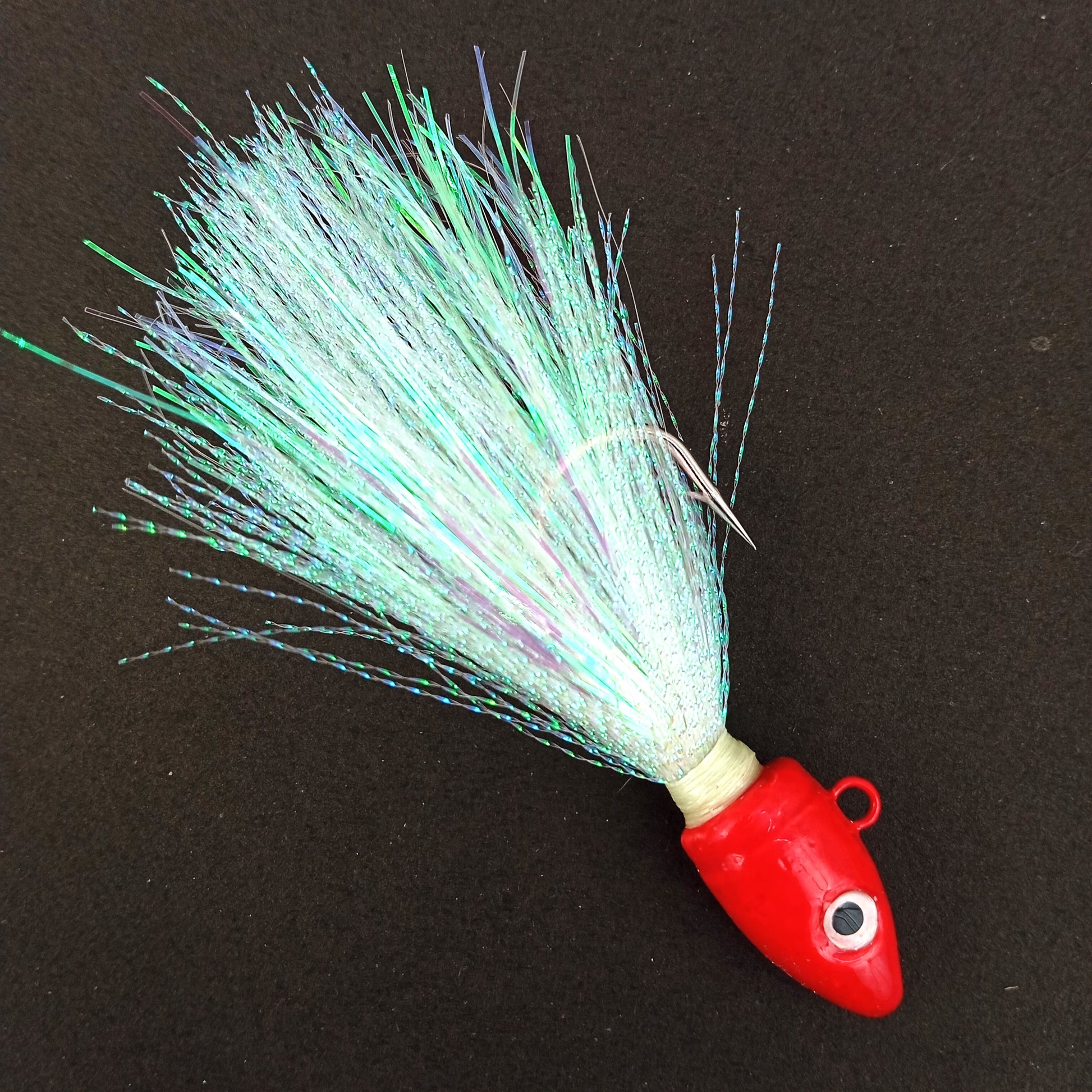 Bucktail Jig Hand Made Weight 45gms 6cm 5-0 Hooks Red Close Up Image