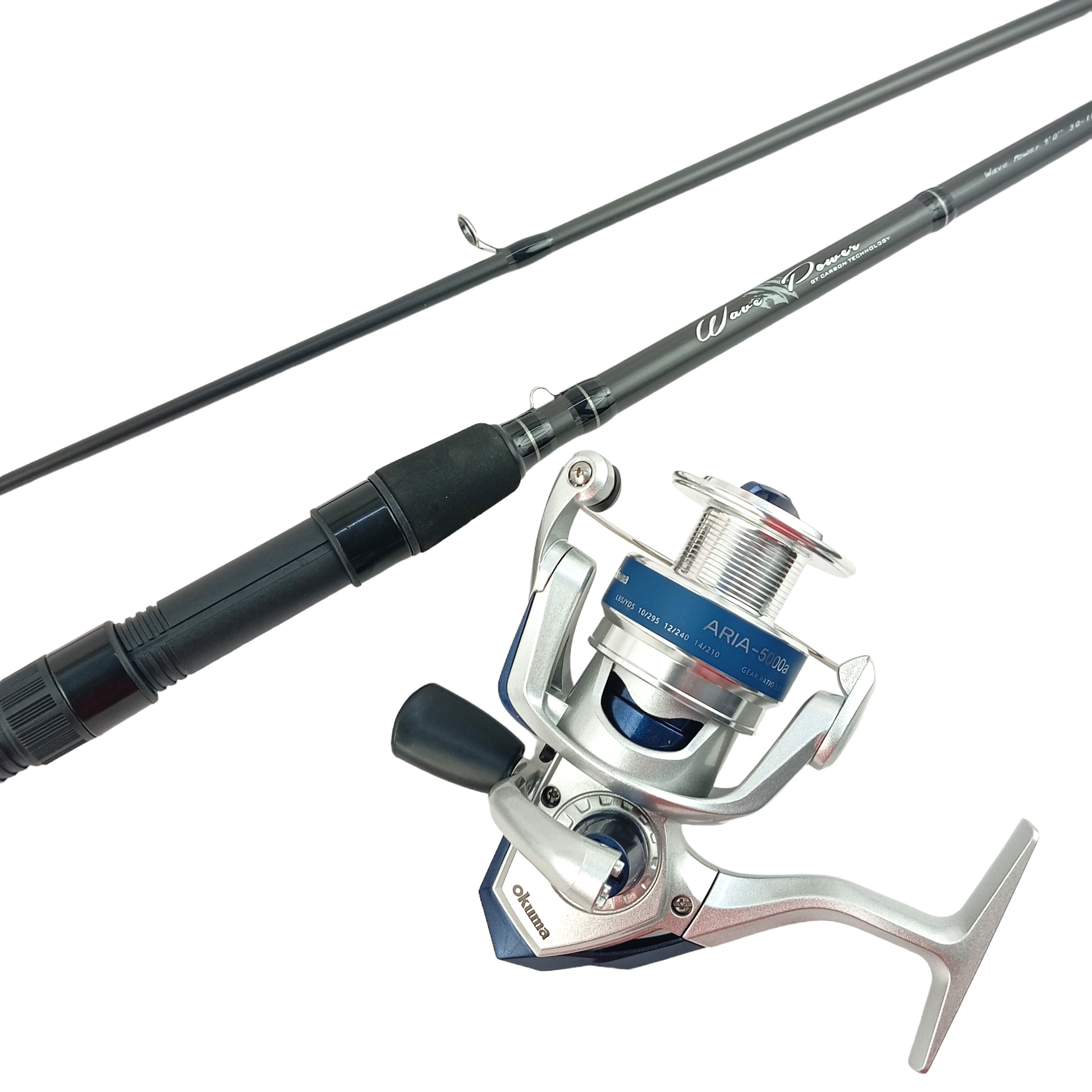Budget Friendly Saltwater Fishing Combo  Okuma Wave Power 9ft Rod, Okuma Aria 5000 Reel Rod, Close up Reel