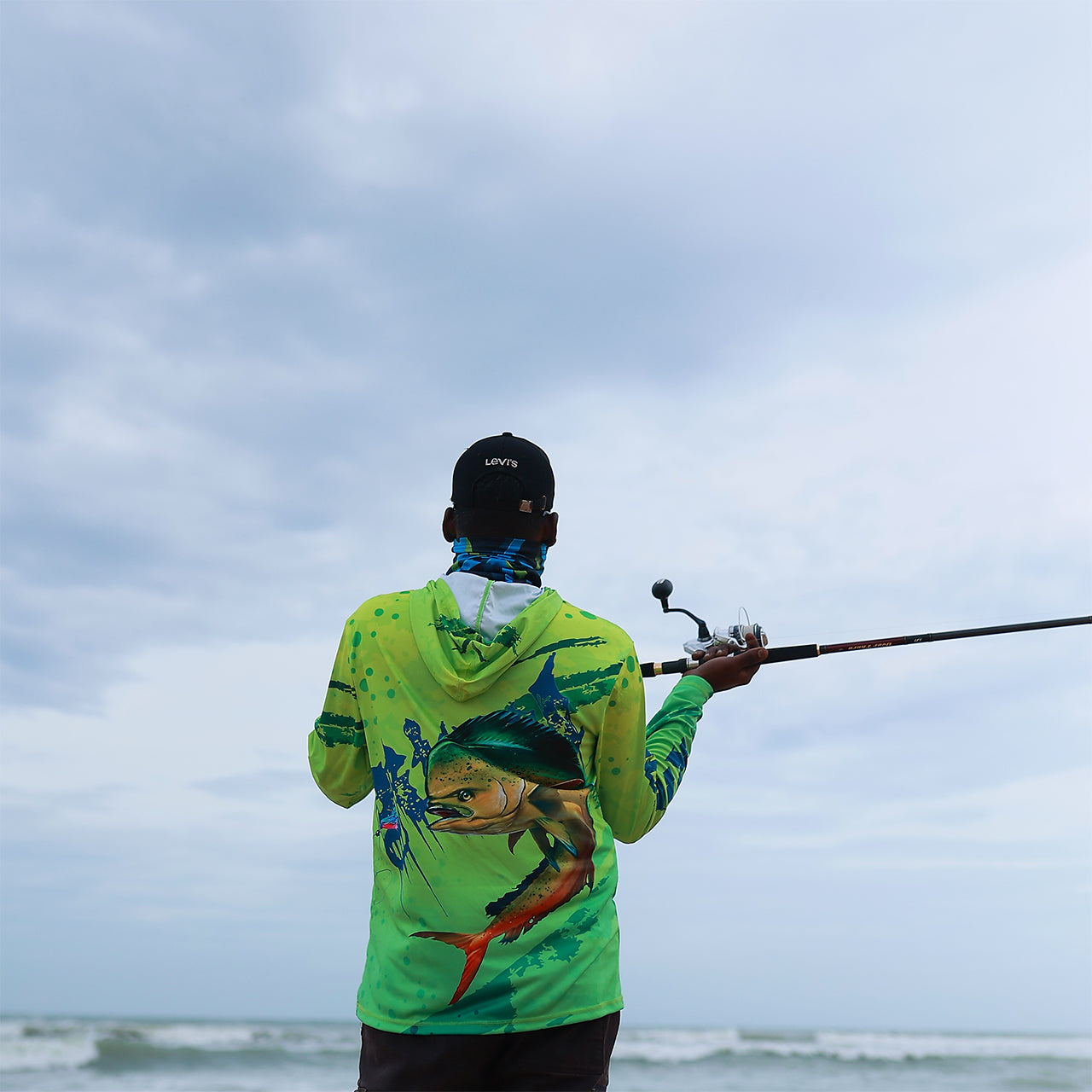 Eyida Mahi Reaper UPF_50_ Hooded Performance Fishing T-Shirt Hanish Stading Back Hoodie Down Ready to Cast