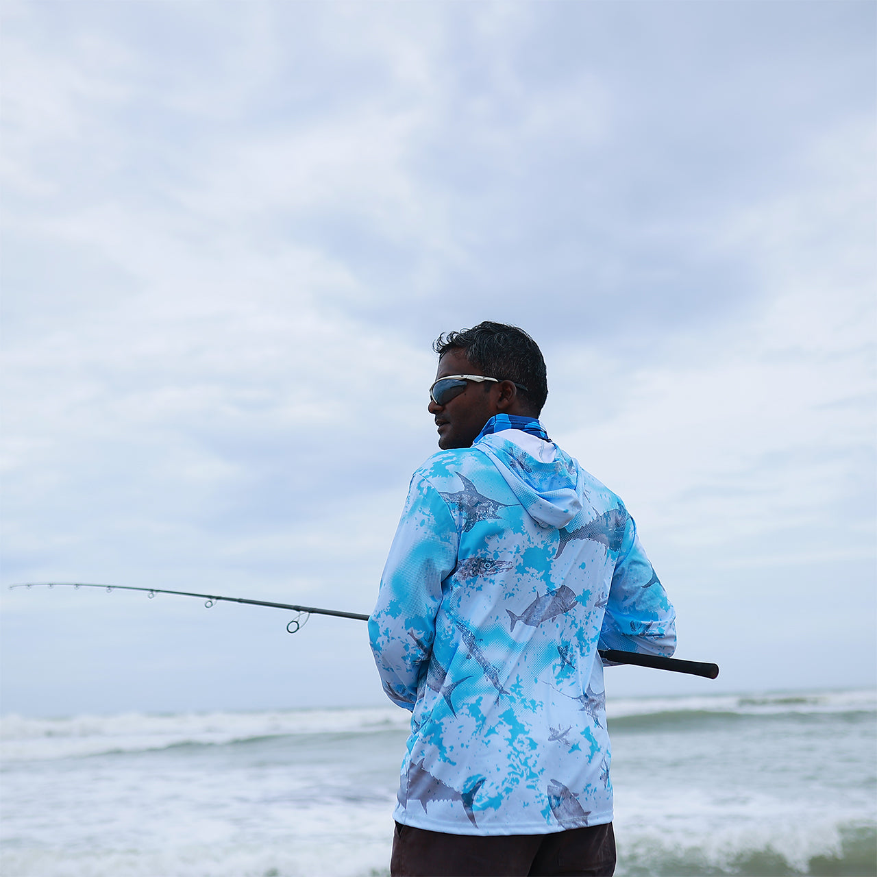 Eyida Oceans Mystery UPF_50_ Hooded Performance Fishing T-Shirt Hanish back side view hoodie down