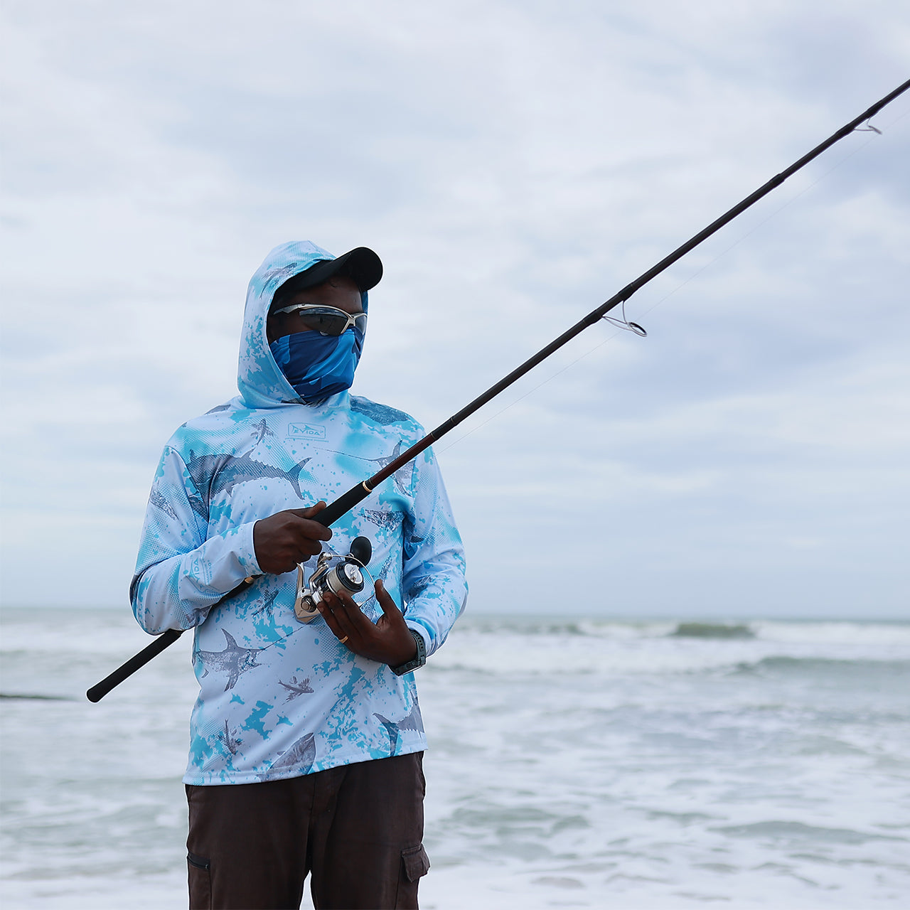 Eyida Oceans Mystery UPF_50_ Hooded Performance Fishing T-Shirt Hanish Standing Front Side Look Image