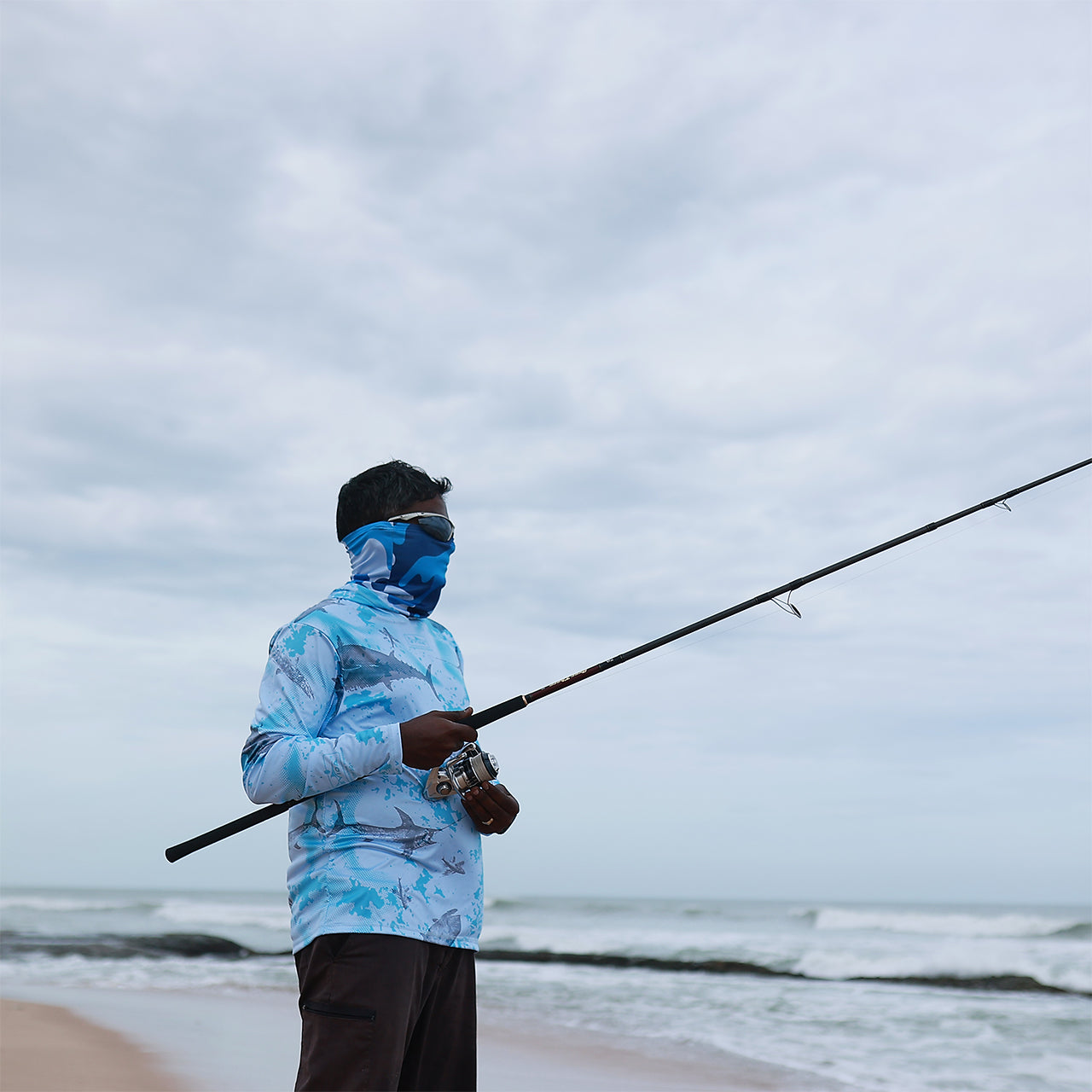 Eyida Oceans Mystery UPF_50_ Hooded Performance Fishing T-Shirt Hanish Standing Front Side Look Image Hoodie Down