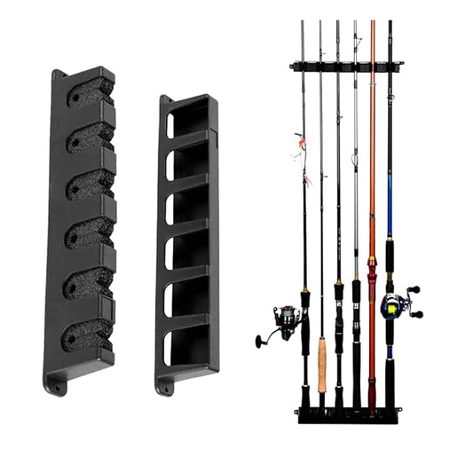 Fishing Rod Wall Mount -6 Rods -2 Parts With Screws & Mounting Cushion