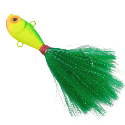 Flyby Bucktail Jig Hand Made 65gms 7.5cm 5-0 Hook Green Head Close Image