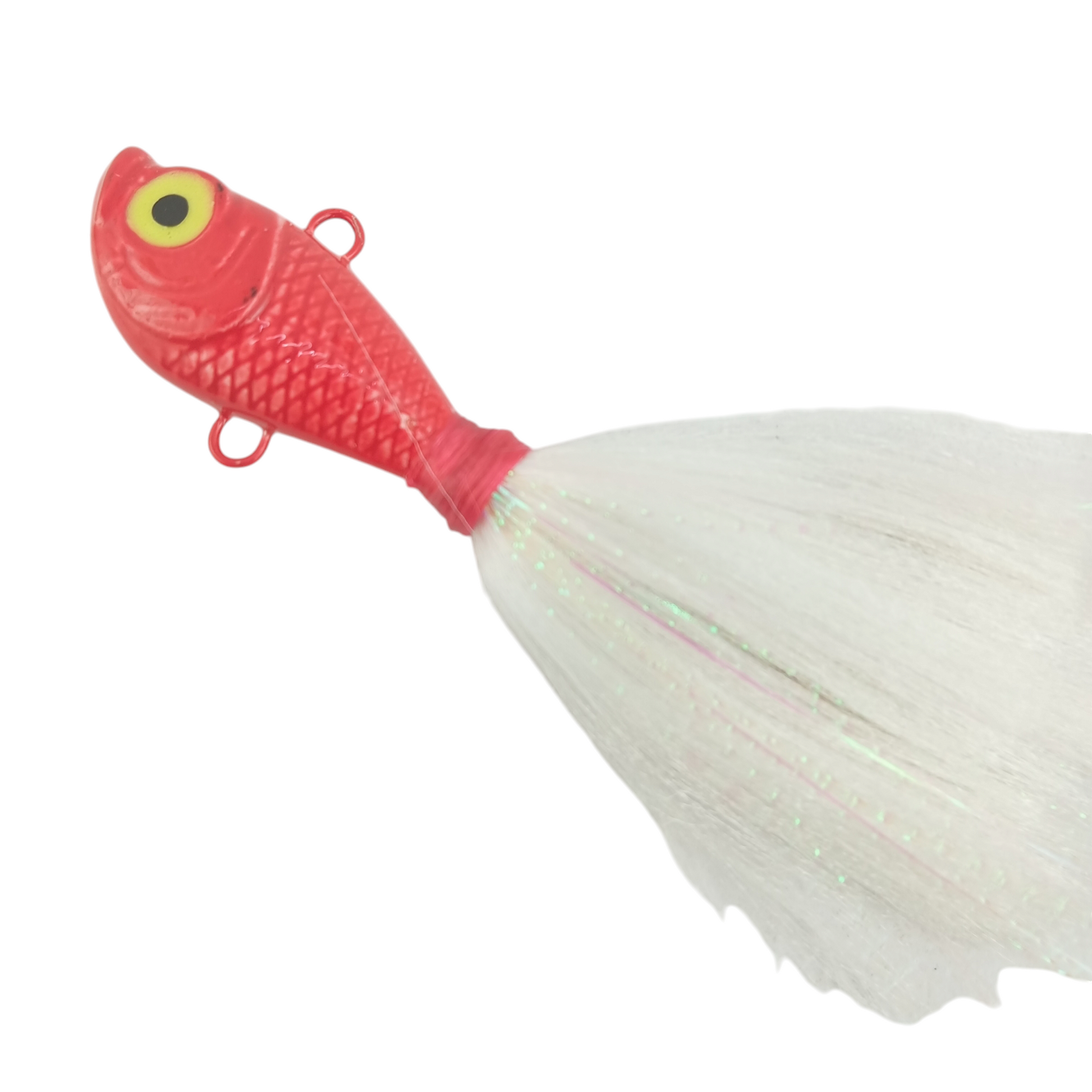 Flyby Bucktail Jig Hand Made 65gms 7.5cm 5-0 Hook Red Head Close Image