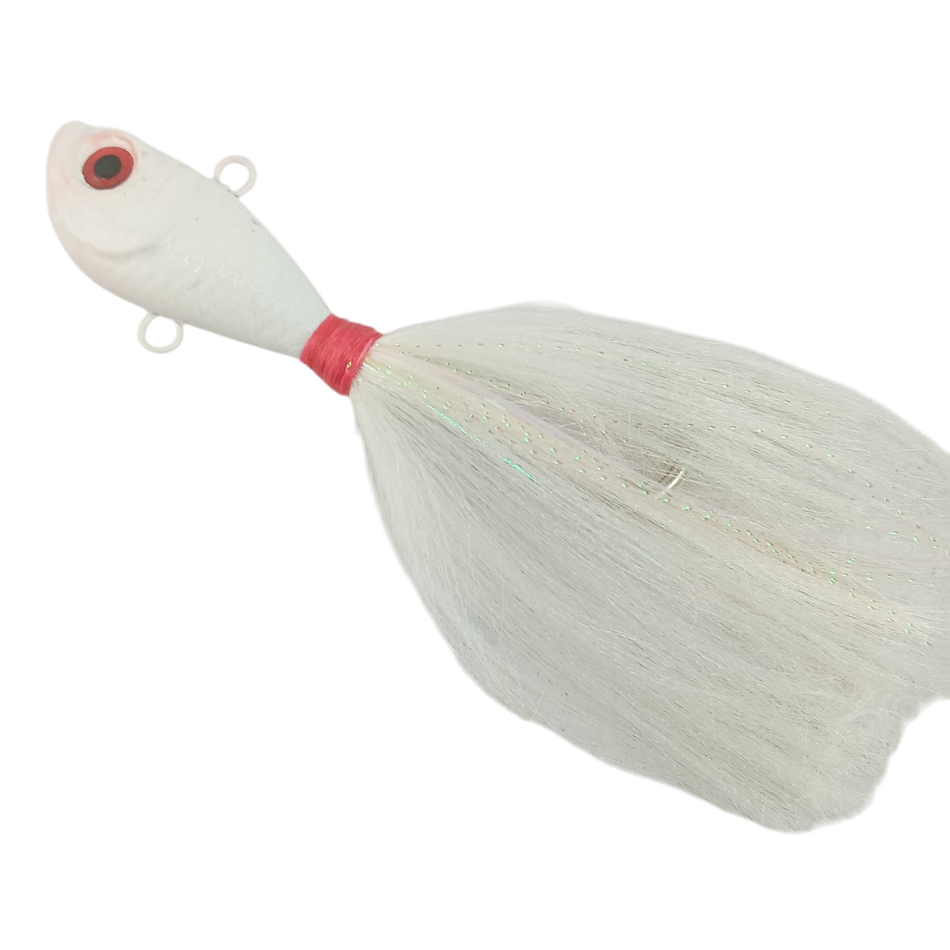 Flyby Bucktail Jig Hand Made 65gms 7.5cm 5-0 Hook White Head Close Image