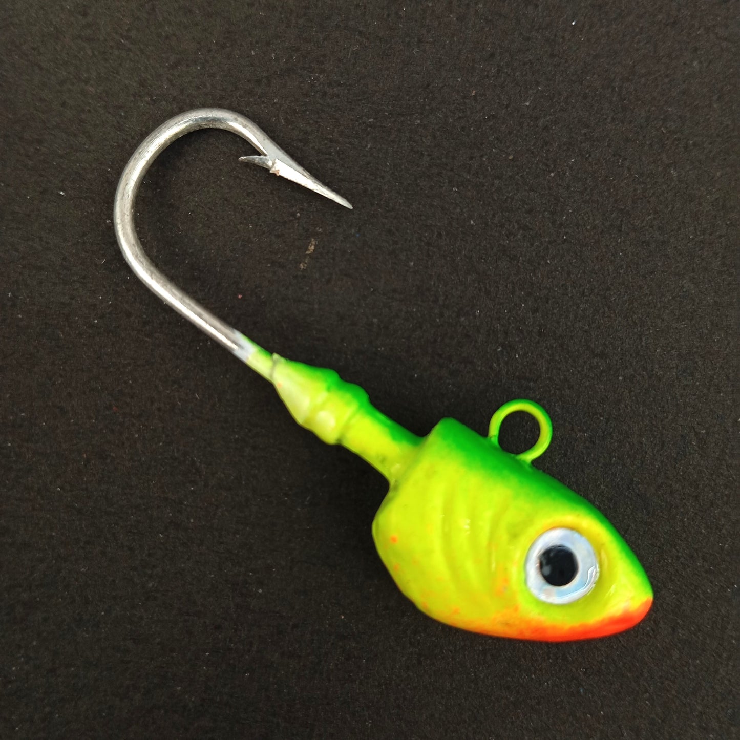 Hand Made Jig Fishing Heads Hook 5-0 ,30gms Green With Yellow Close Up Image