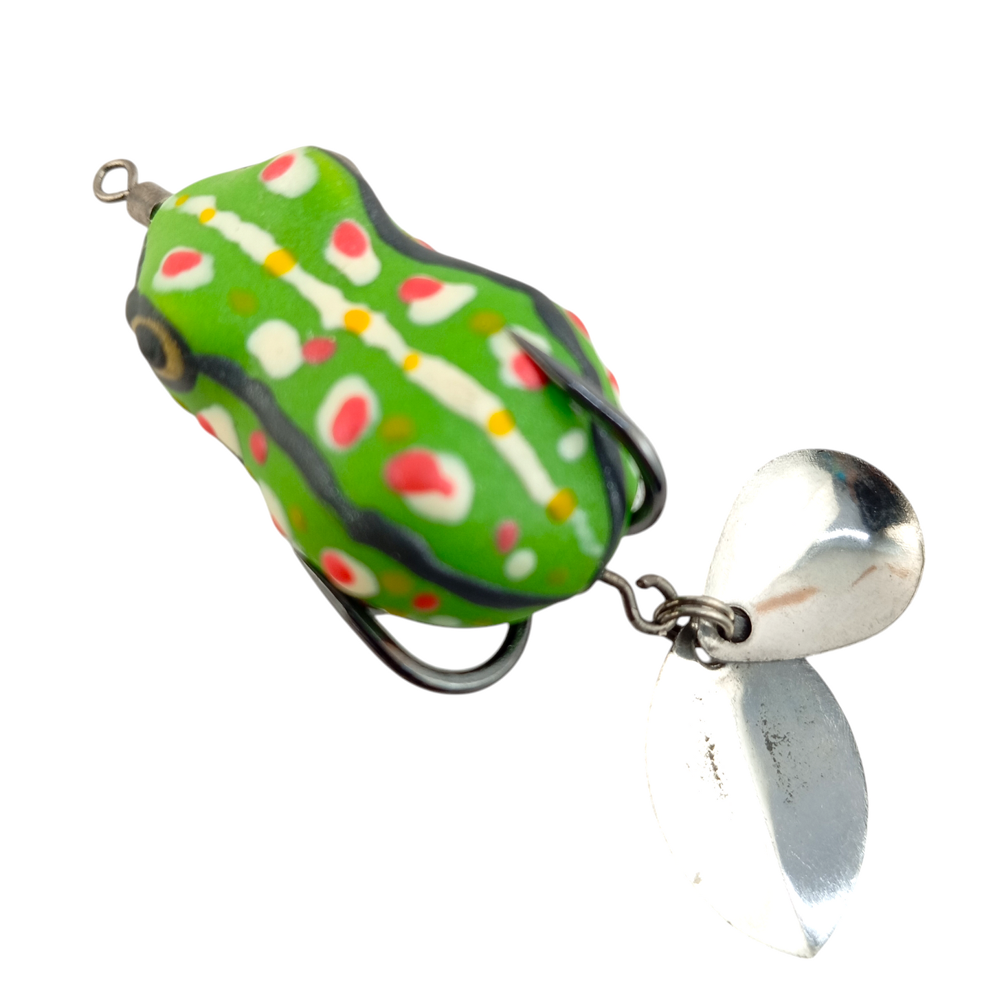 Lures Factory Hand Made Field Rice Frog 6.5Gms 3.5cm Green Dot Red Close Up Image