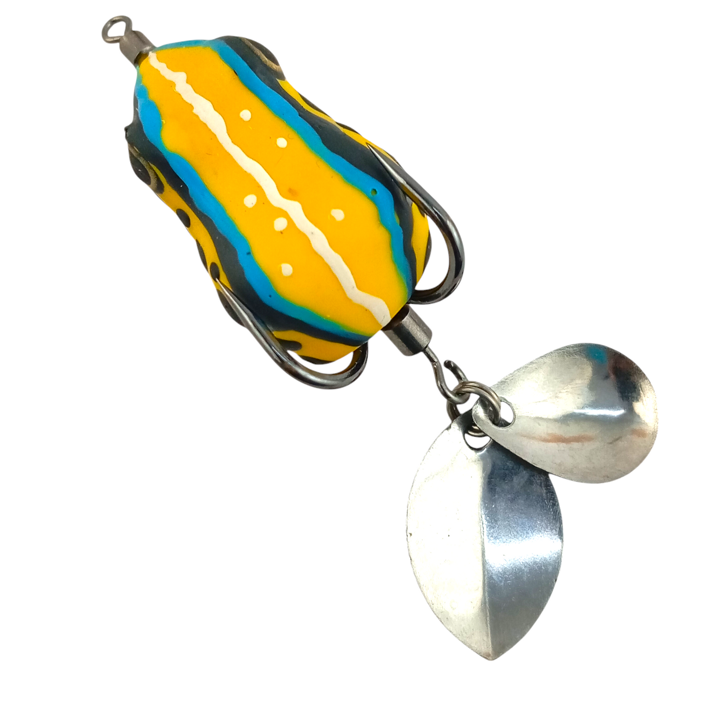 Lures Factory Hand Made Field Rice Frog 6.5Gms 3.5cm Yellow Blue Close Up Image