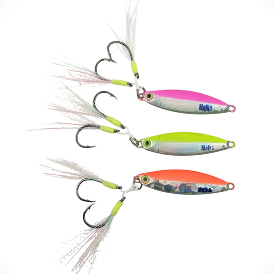 Matka Hand Made Jigs With Dual Glowing Assist  Hooks Glowing Eye Design 20gms all Color Close Image