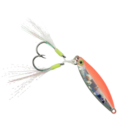 Matka Hand Made Jigs With Dual Glowing Assist Hooks Glowing Eye Design 20gms all Orange Glow Color Close Image