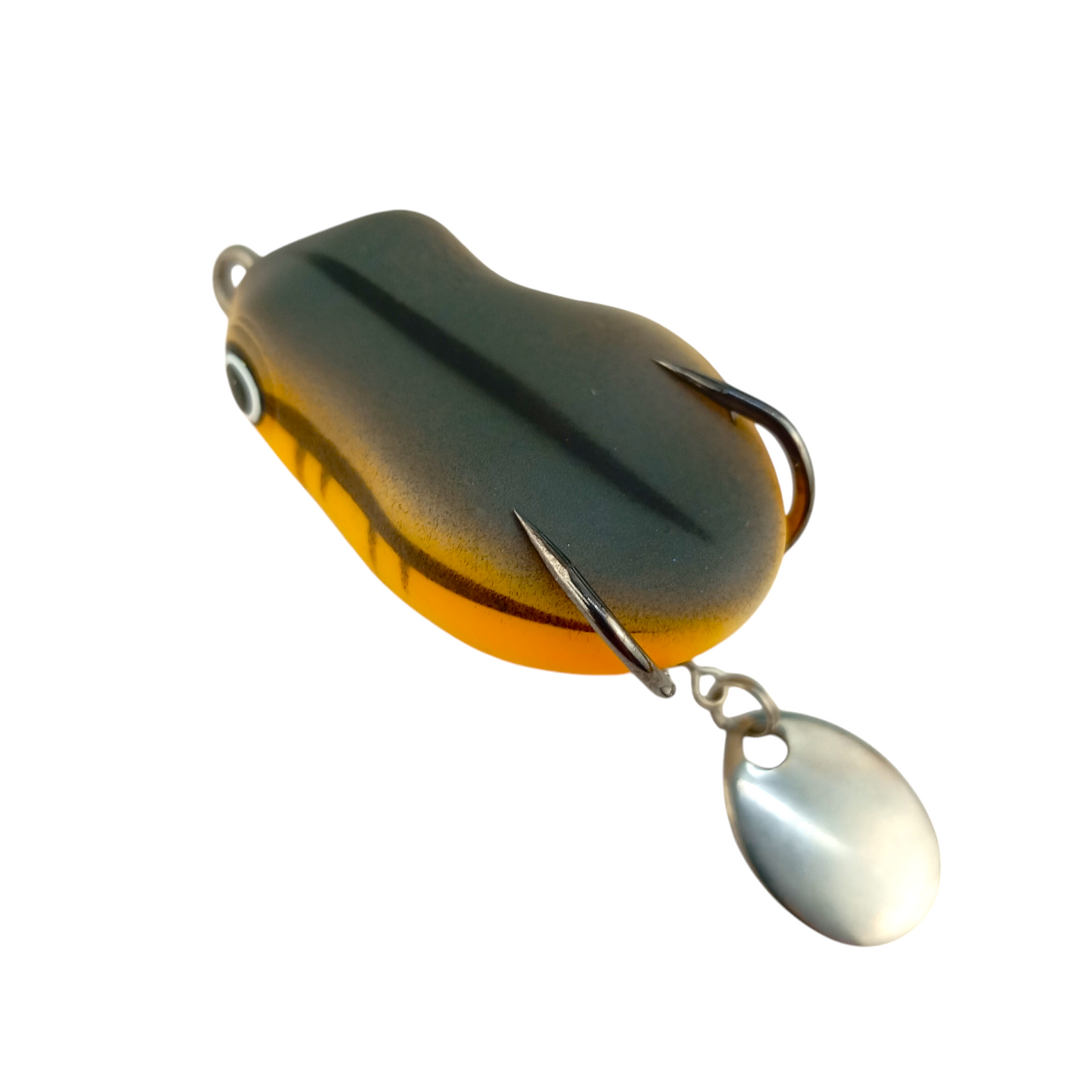 Morizo Mini  Spinner Frog Lure 8.5gms 4.5cm  Black Yellow Close Up Image