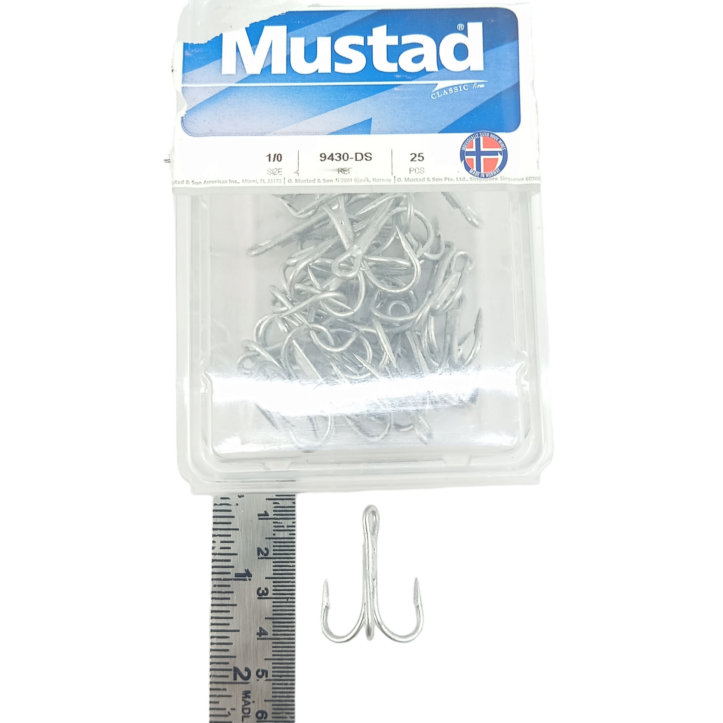 Mustad 9430DS 5X Treble Hooks - Single pc - size 1/0 full box ans single pc image