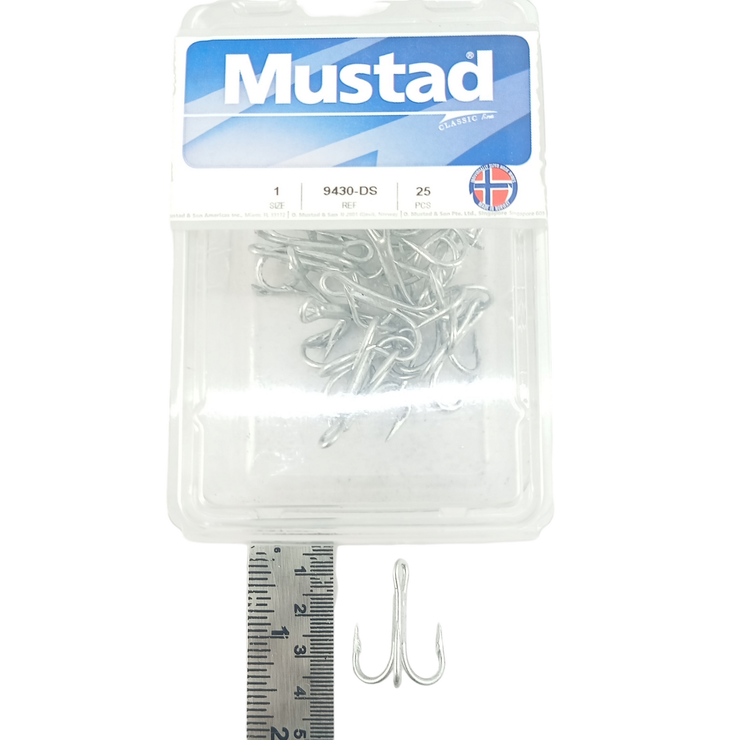 Mustad 9430DS 5X Treble Hooks - Single pc - size 1 full box and single pc image