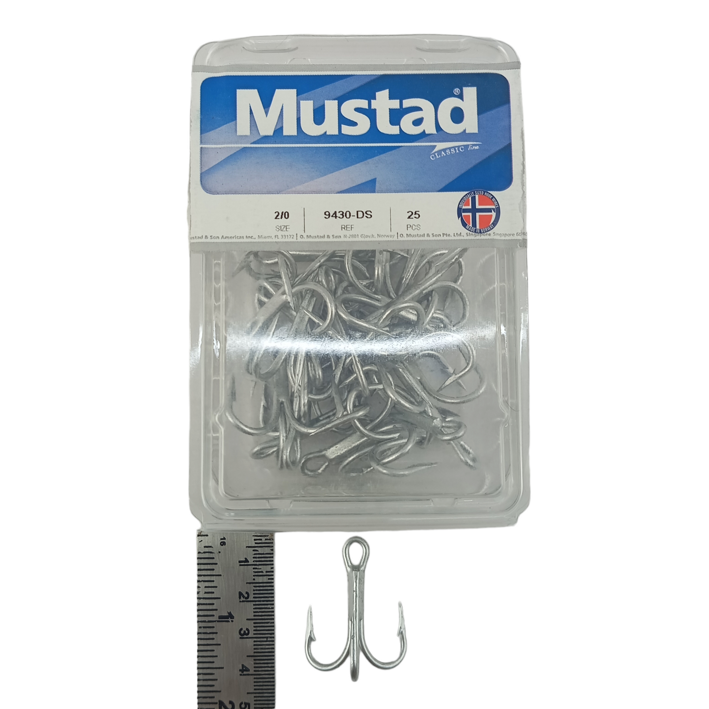 Mustad 9430DS 5X Treble Hooks - Single pc - size 2/0 full box ans single pc image