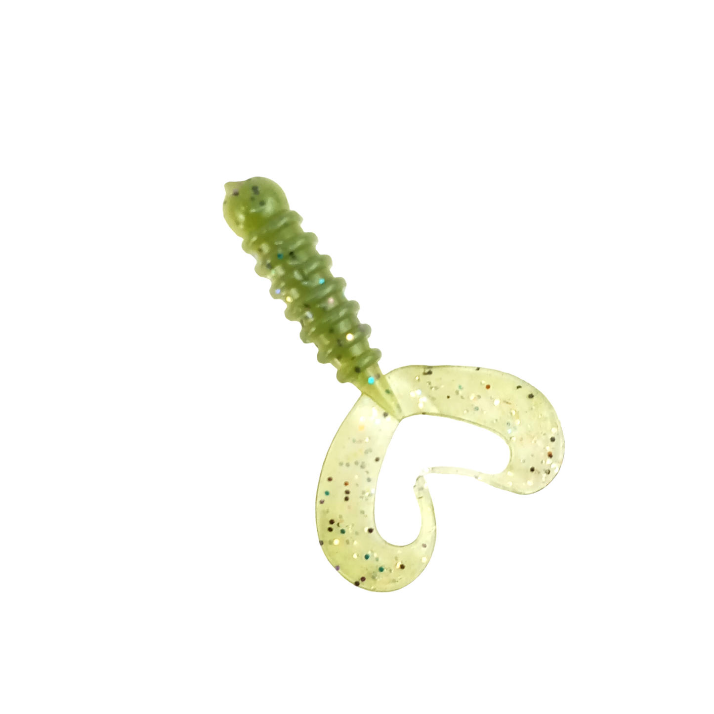 Owner Cultiva Rock'N Bait Worm Ring Twin Tail  1.5inch Green Gold Close Up Image