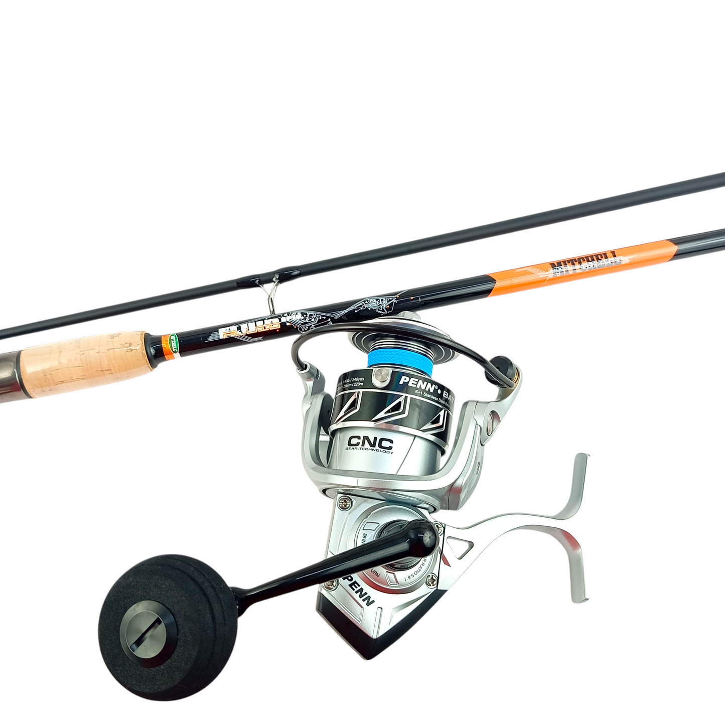 Pro Angler Saltwater Fishing Combo Mitchell Fluid 10ft Penn Battle 3 DX 6000 Reel Close Up Image