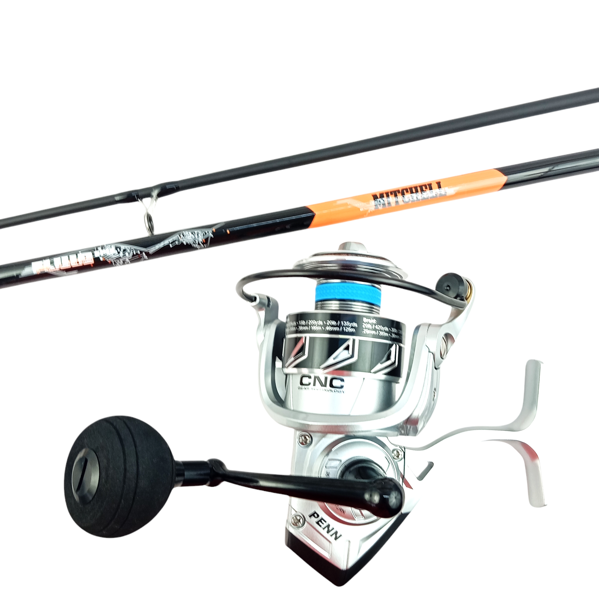 Pro Angler Saltwater Fishing Combo Mitchell Fluid 10ft Penn Battle 3 DX 6000 Reel Close Up Image