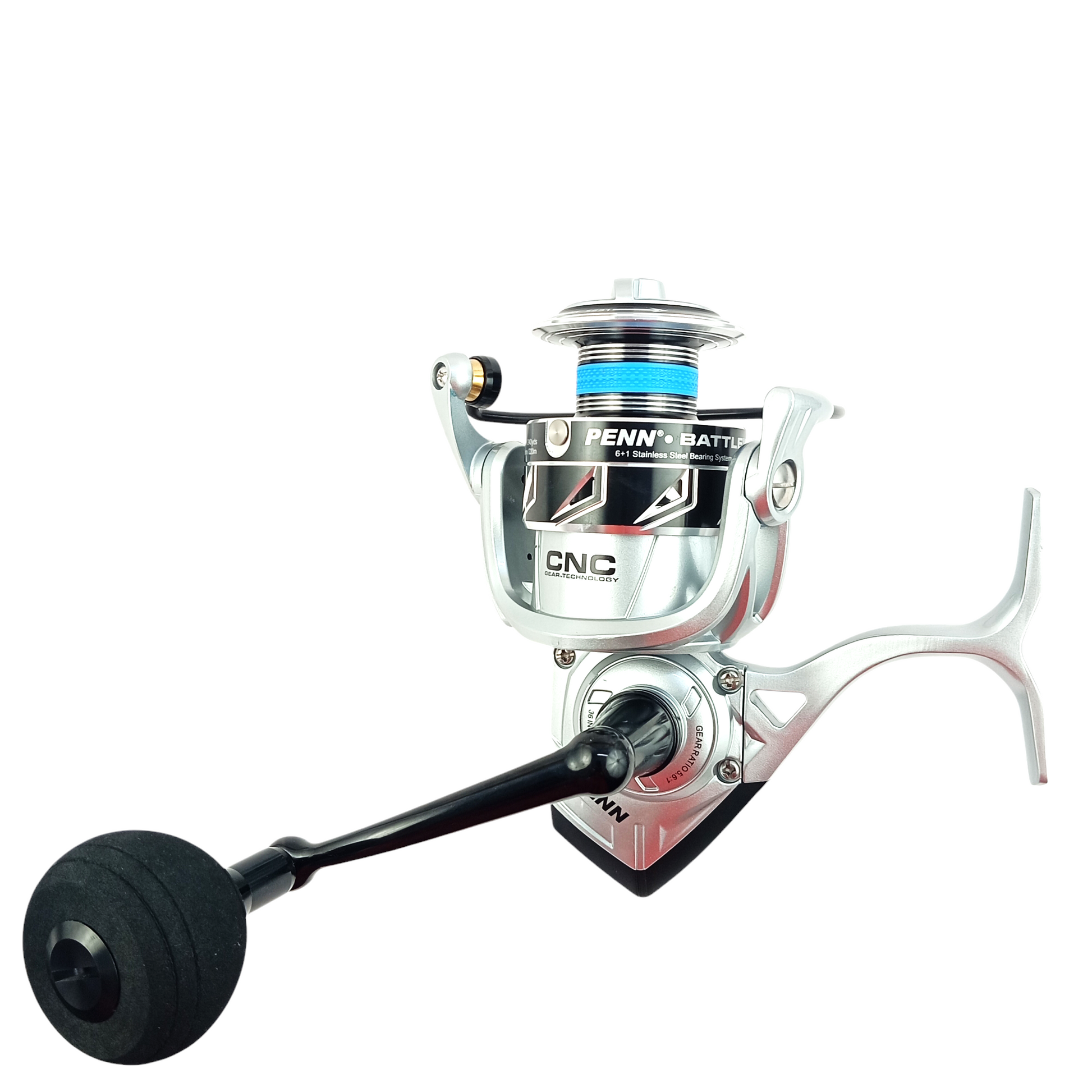 Pro Angler Saltwater Fishing Combo Mitchell Fluid 10ft Penn Battle 3 DX 6000 Reel Close Up Image