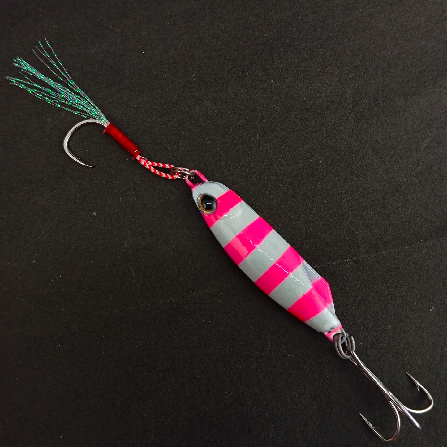 Pushpa Jigs Lure with Single Assist and Treble Hooks  30gms Radium Green