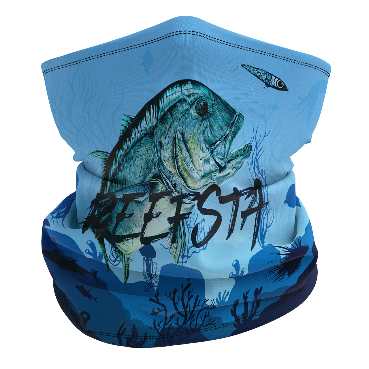 UPF 50+ Neck gaiter used for fishing travel and other activities front view