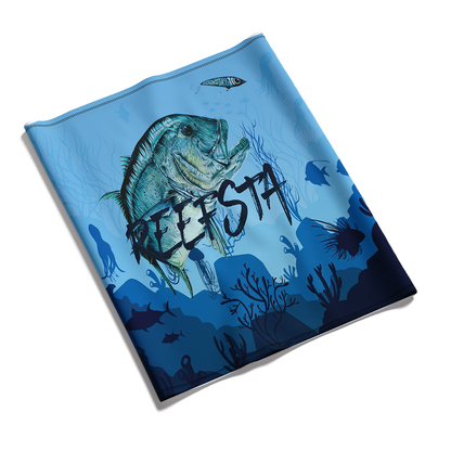 UPF 50+ Neck gaiter used for fishing travel and other activities table view