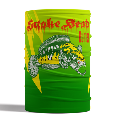 “Green and Yellow Snakehead Neck Gaiter - Adventure Gear” Keywords: Green, yellow, snakehead, neck gaiter, adventure gear, sun protection. Description: Channel your inner predator with this green and yellow snakehead neck gaiter. Crafted from 100% 2-way stretchable polyester fabric, it’s perfect for fishing, hiking, or embracing the wild. Stay dry with moisture-wicking properties and enjoy sun protection. The honeycomb pattern adds a touch of danger, just like the snakehead’s strike!