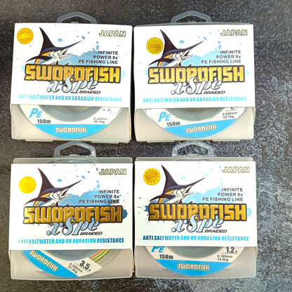 Swordfish X8 PE Multi Color Braided Line -150m Spools