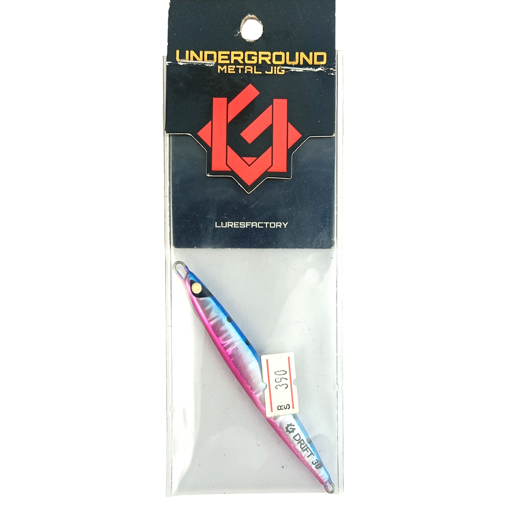 Underground Metal Jig Drift 30gms 8.5CM Close Up Image Pink Blue