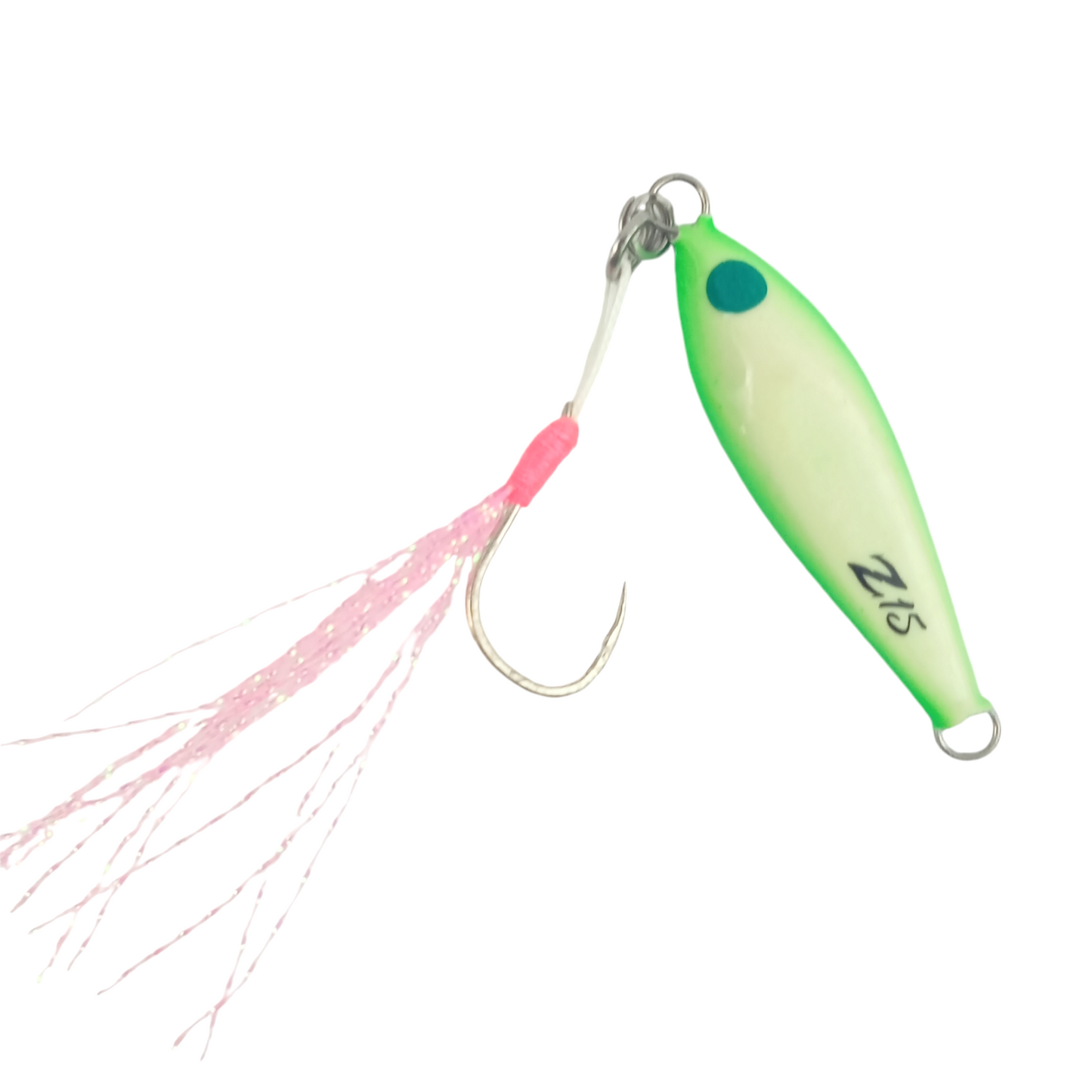 Underground Metal Jig Zest 15gms,4cm Fishing Lure Luminous Green Close Up Image