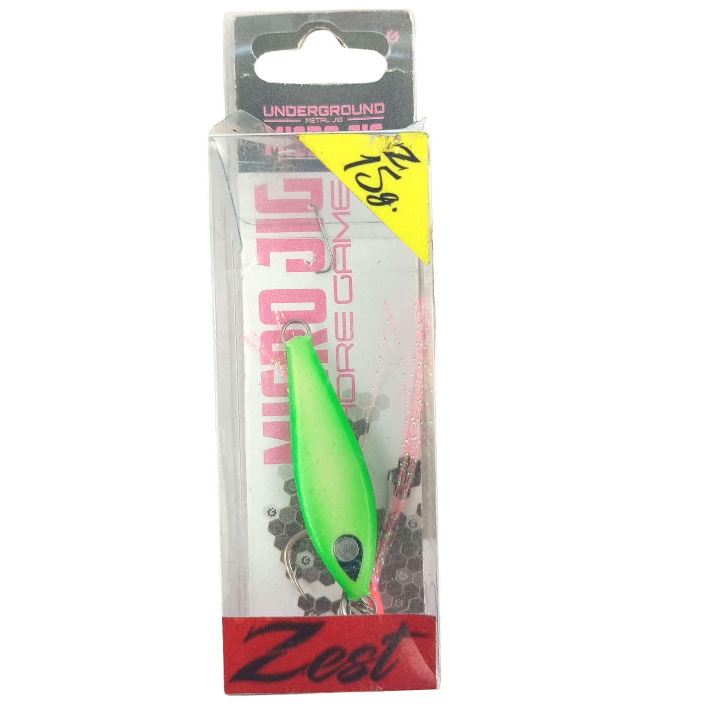 Underground Metal Jig Zest 15gms,4cm Fishing Lure Luminous Green Close Up Image