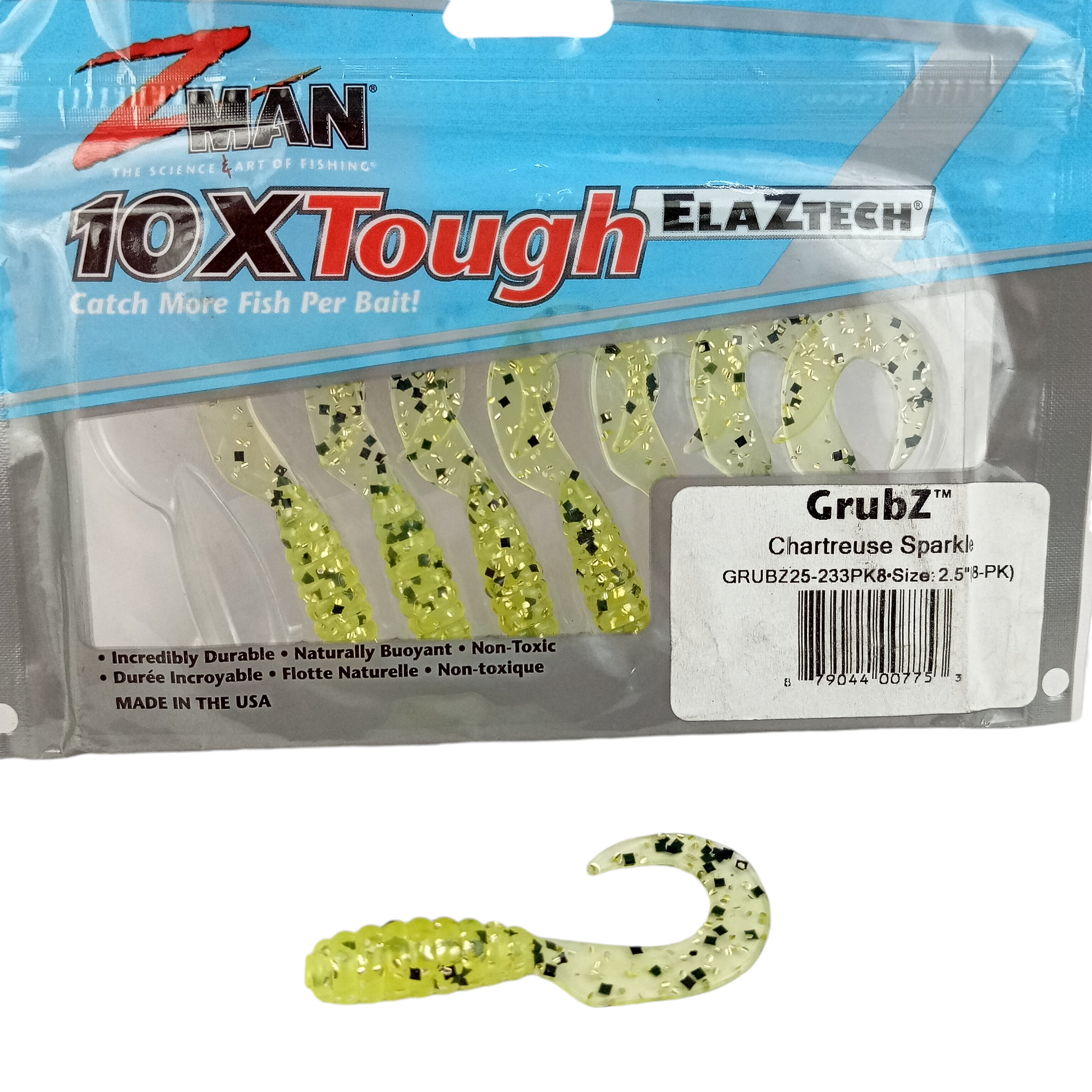 Z Man GrubZ Size-2.5 Chartreuse Sparkle Single close up Image
