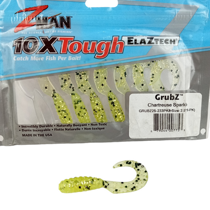 Z Man GrubZ Size-2.5 Chartreuse Sparkle Single close up Image