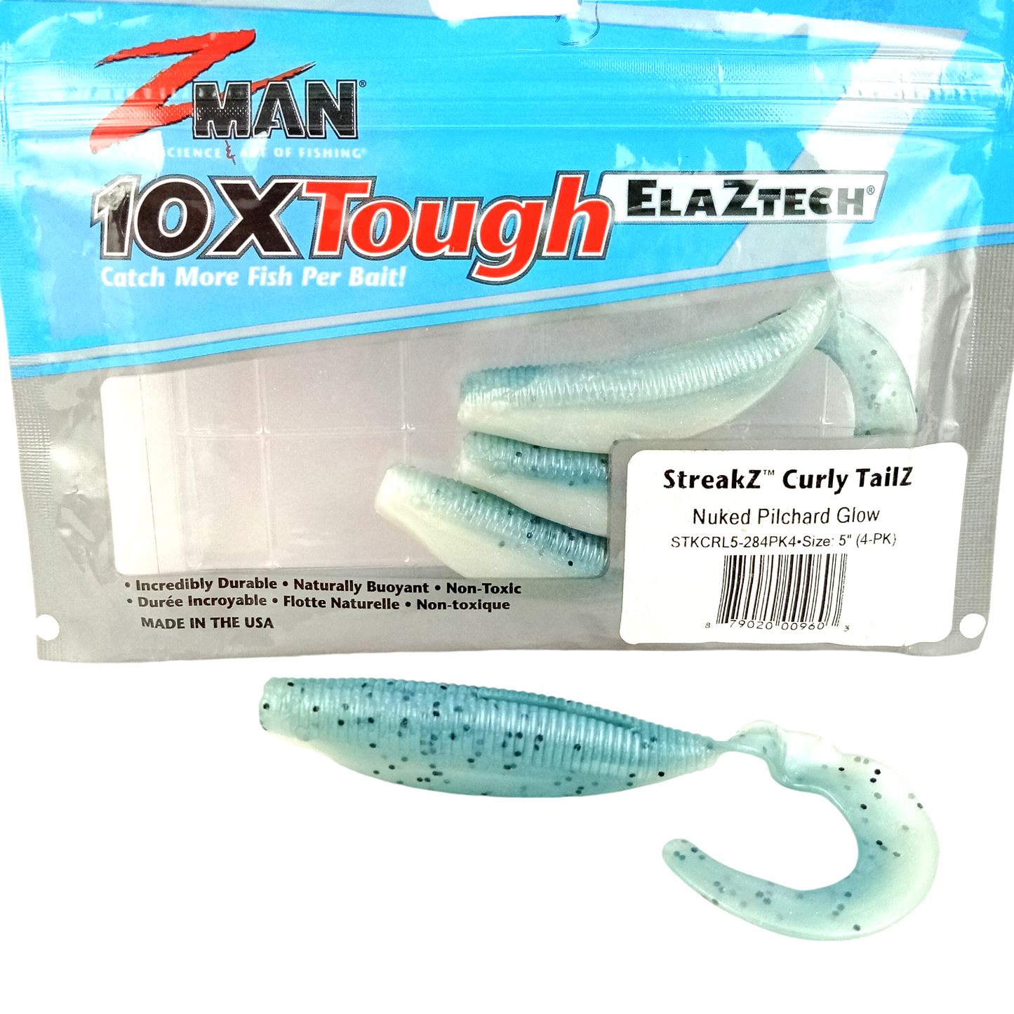Z Man SteakZ Curly TailZ Size-5 Nuked Pilchard Glow Single Close Up Image
