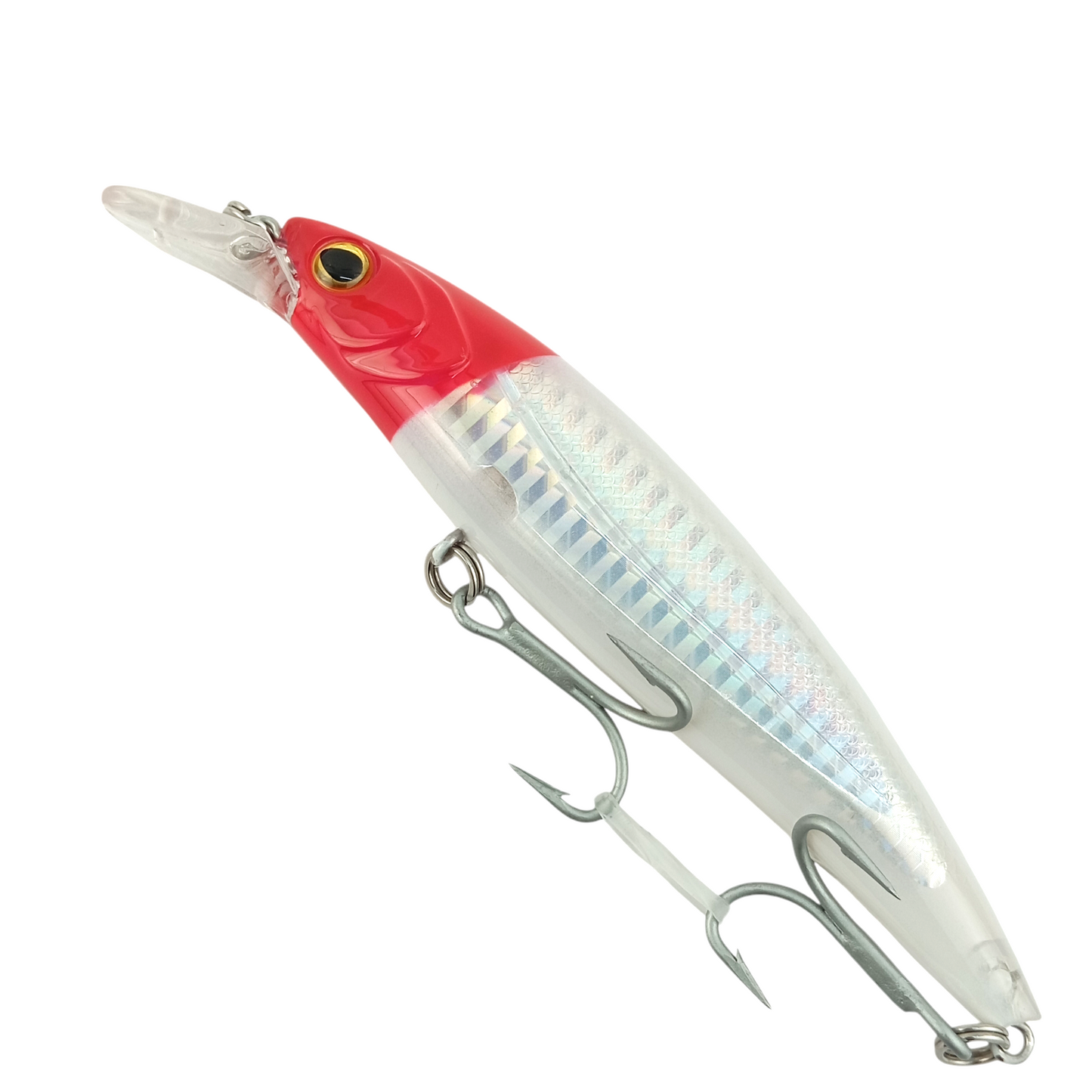 utac Minnow Floating Fishing Lure 110mm-25gms White  Red Head Close Up Image